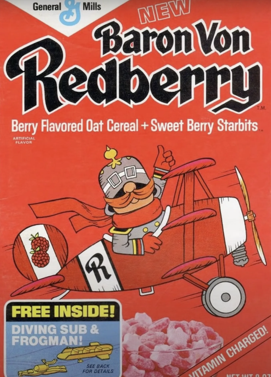 cartoon - General Mills New Baron Von Redberry Berry Flavored Oat Cereal Sweet Berry Starbits R Free Inside! Diving Sub & Frogman! Sex Back For Detaile Tamin Charged!